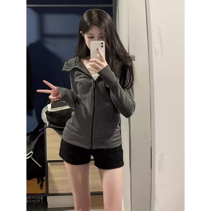 Women's Cotton Blend Fitted Zip-Up Hooded Sweatshirt - Stylish Autumn Cardigan for Yoga & Sports