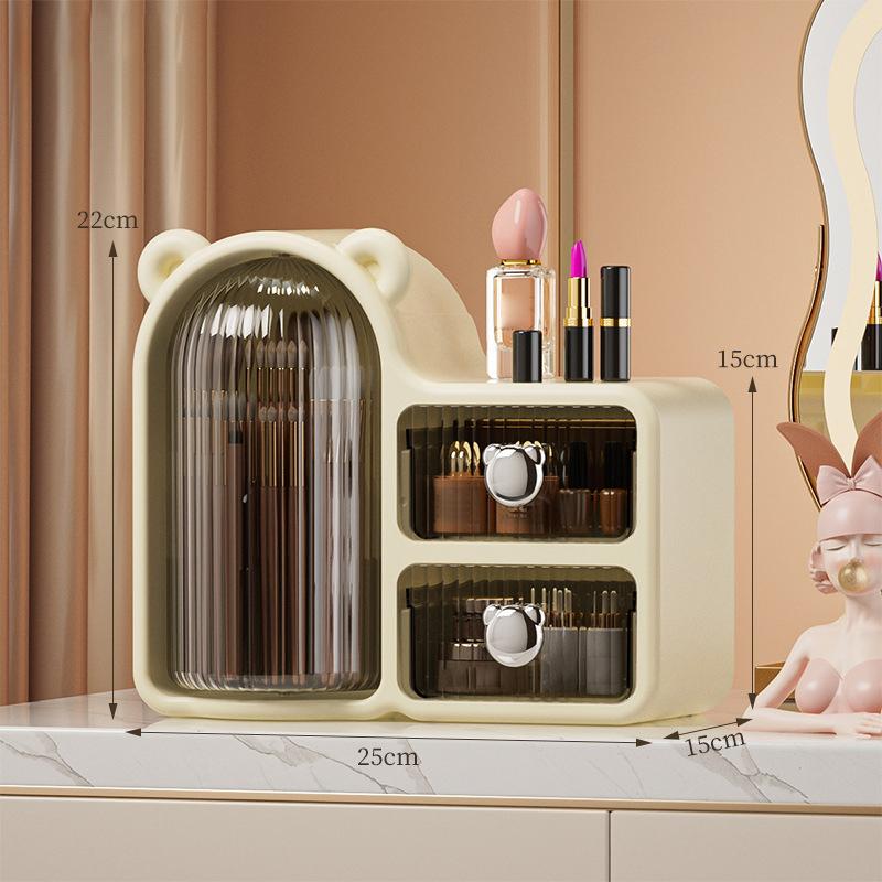 

Вращающийся настольный ящик для хранения косметики, подставка для кистей для макияжа, настольный органайзер с 2 ящиками, ящик для хранения на туалетном столике чёрный