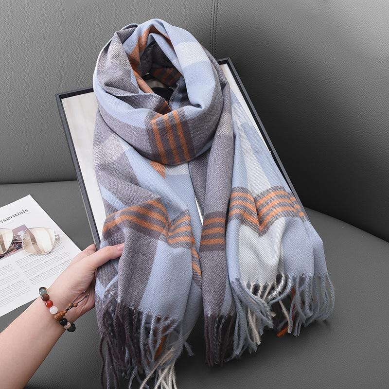 

Designer imitation cashmere fashion plaid fringed scarf women s atmosphere elegant temperament shawl scarf 65*180