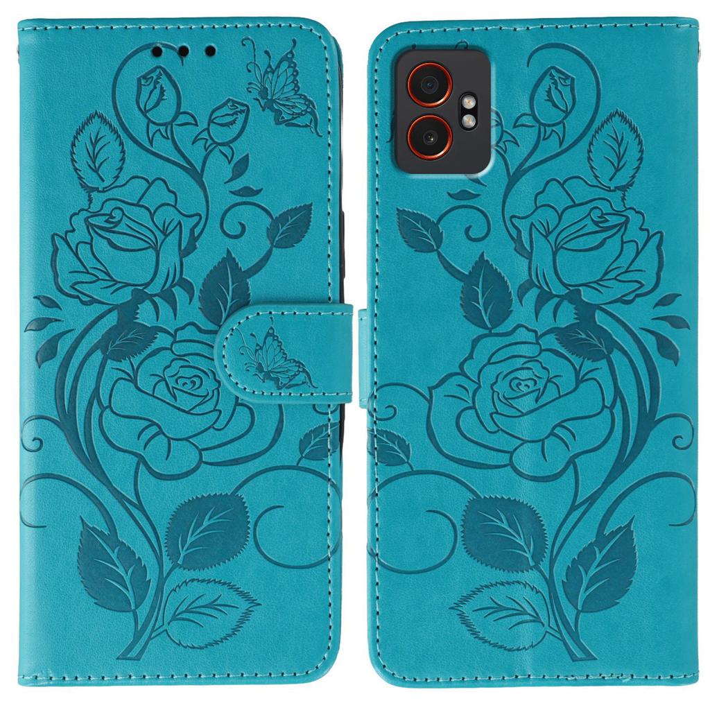 For Samsung Galaxy XCover7 Pro Case Wallet Stand Imprinted Rose Butterfly PU Leather Phone Cover
