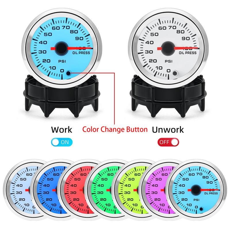 52mm Oil Pressure Gauge Boost Tachometer Voltmeter Air-Fuel Ratio Water Temp Oil Temp EGT Gauge Change 7 Colors Fit for 12V Car