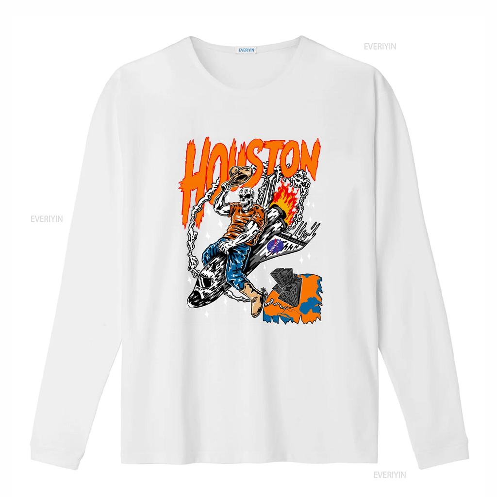 Skeleton Driving Rocket T Shirt Houston Basketball Fan Streetwear Style Round Neck vintage Washed Casual Stylish Breathable