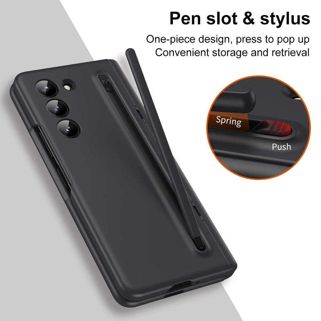 Luxury Cover Pen Holder Slot Case for Samsung Galaxy Z Fold 3 4 5 Fold5 with Pen Bracket Front Glass Film Protection ZFold4