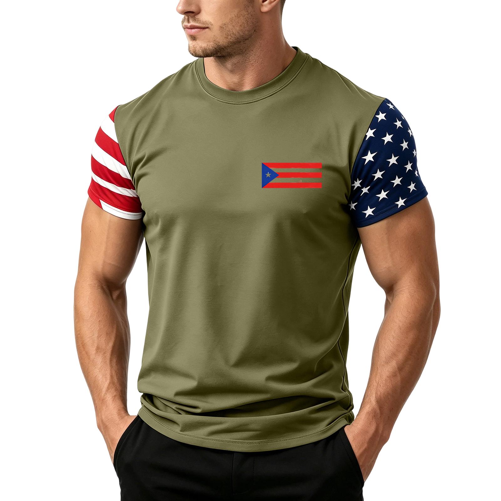 

Men s Loose Fit Short Sleeve T Shirt Summer Casual Daily Wear Flag Print Design Comfortable Lightweight Top for Outdoor Activities L