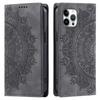 For iPhone 12 ProMax,11 Pro Max Mandala Embossed PU Leather Flip Wallet Case Magnetic Closure Cover