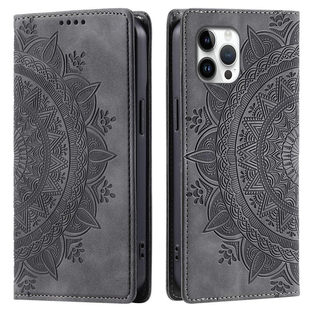 For iPhone 12 ProMax,11 Pro Max Mandala Embossed PU Leather Flip Wallet Case Magnetic Closure Cover
