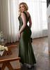 Vestido Satinado de Color Sólido Europeo y Americano Delgado con Abertura y Diseño ceñidor de Cintura