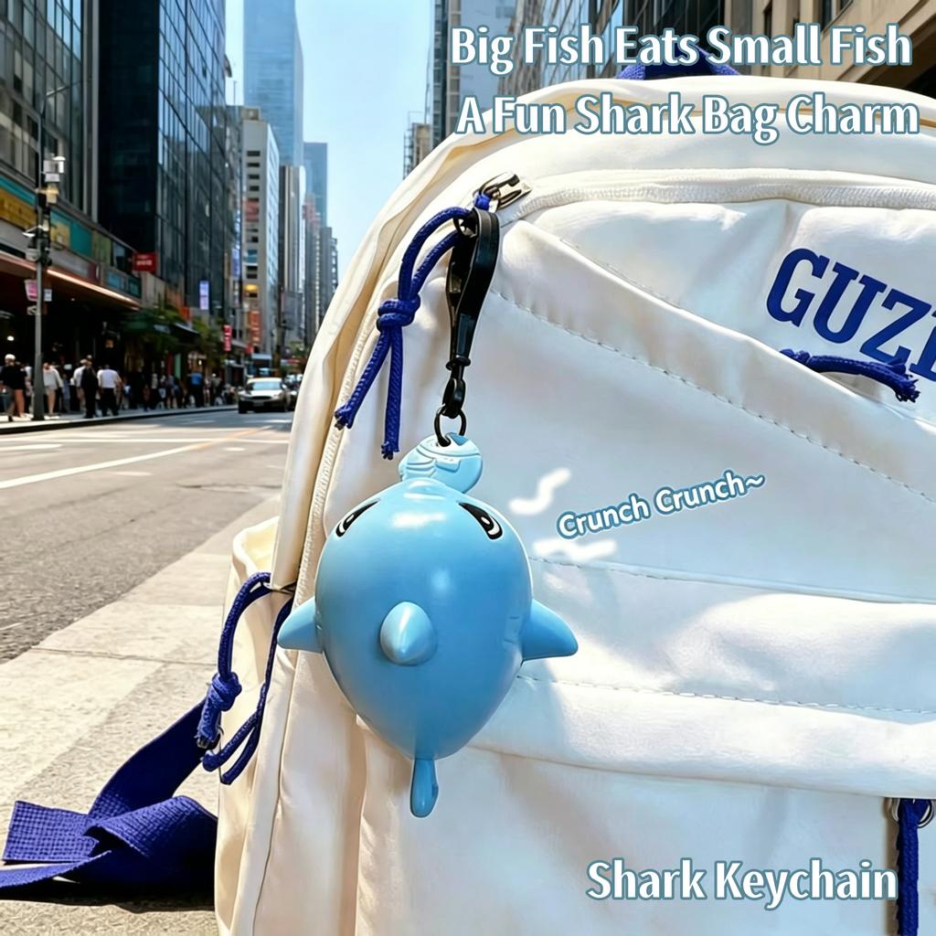 Funny Cute Pull String Shark Keychain Biteable Cartoon Pendant Bag Small Shark Keychain Charm Stress Relief Toy Kids Adults Gift