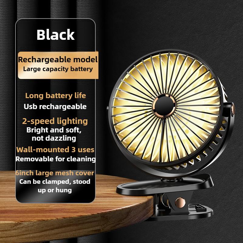 

Электрический вентилятор Clip 1800mAh, 5 скоростей, тихий, перезаряжаемый, настольный, портативный, беспроводной, со светодиодной подсветкой, вентиляторы для кемпинга чёрный