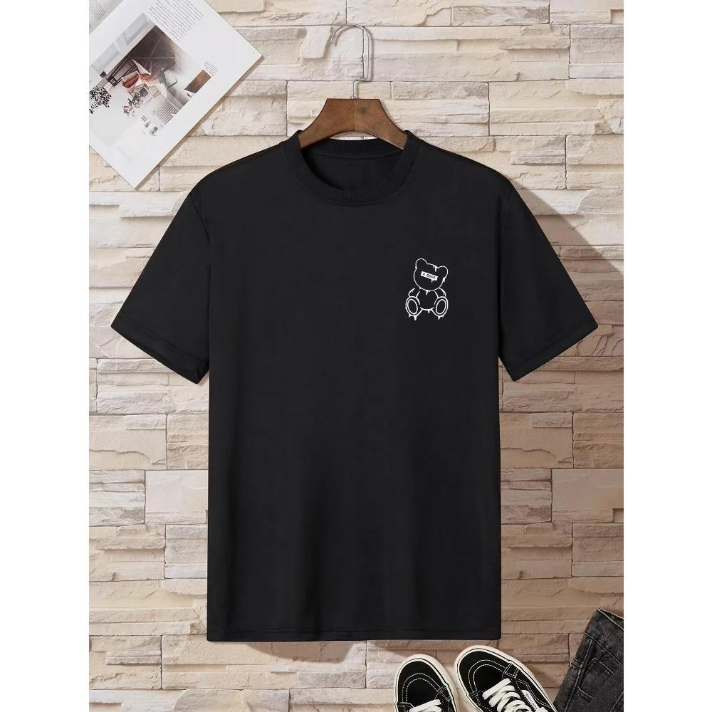 'A Bear' Print T-Shirt for Men's Casual Crew Neck Short-Sleeve Fashion Summer T-Shirts Tops, Regular and Oversize Tees