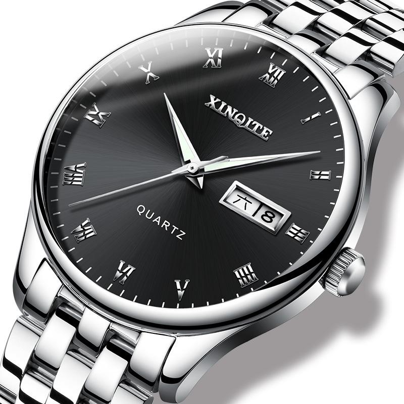 Men's Minimalist Roman Dial Waterproof Stainless Steel Wristwatch with Date, Day, and Luminous Features for All Ages.