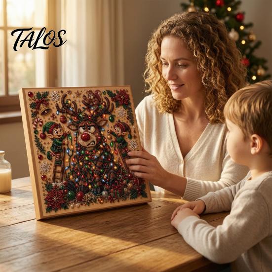 Faux Pearl Painting Kits for Kids Christmas Art Kit, DIY Rhinestone 8" x 8", Cartoon 3D Picture Creation Snowman Animal Diamond Craft Kit Adults,