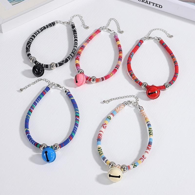 Colorful Ethnic-Style Adjustable Pet Collar with Bell for Cats and Puppies
