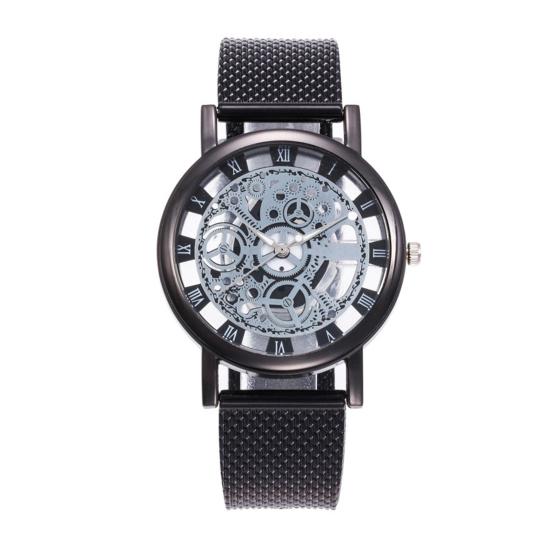 

Men Hollow Round Dial Watch Vintage Casual Formal Dress Watch Quartz Movement Wristwatch Fashion Jewelry Accessories чорний