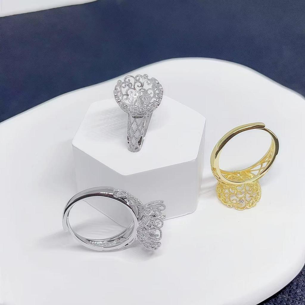 18K Gold-Plated Pearl Lace-Style Adjustable Ring Setting
