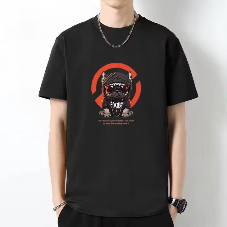 Tricou pentru bărbați topuri de vară noua versiune versatilă cu gât rotund a tricoului cu imprimeu cățeluș cămăși casual pentru bărbați cu mâneci scurte.