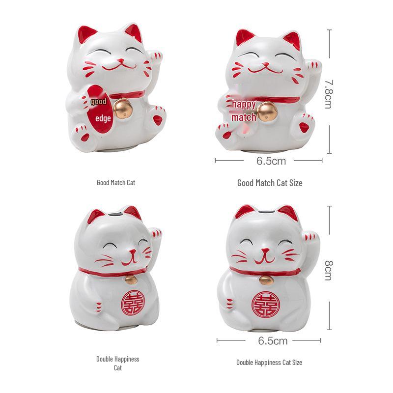 Ceramiczny Kot Malowany Ręcznie w Stylu Mori Pudełko na Cukierki i Oszczędnościówka Ozdoba na Upominki Ślubne