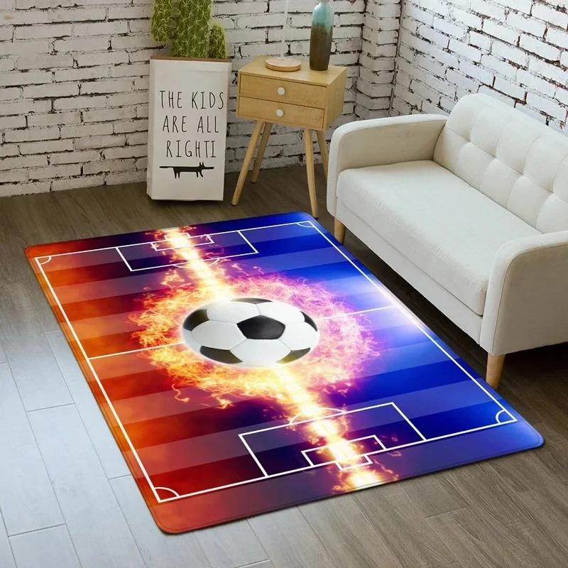 Sporty Football Pitch Floor Mat Non-Slip Washable Carpet for Living Room or Boy's Bedroom Vibrant Rug for Sofa Area Decor