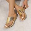 Pinch feet cool slippers women's summer new large size hollow metal slope heel cool slippers women