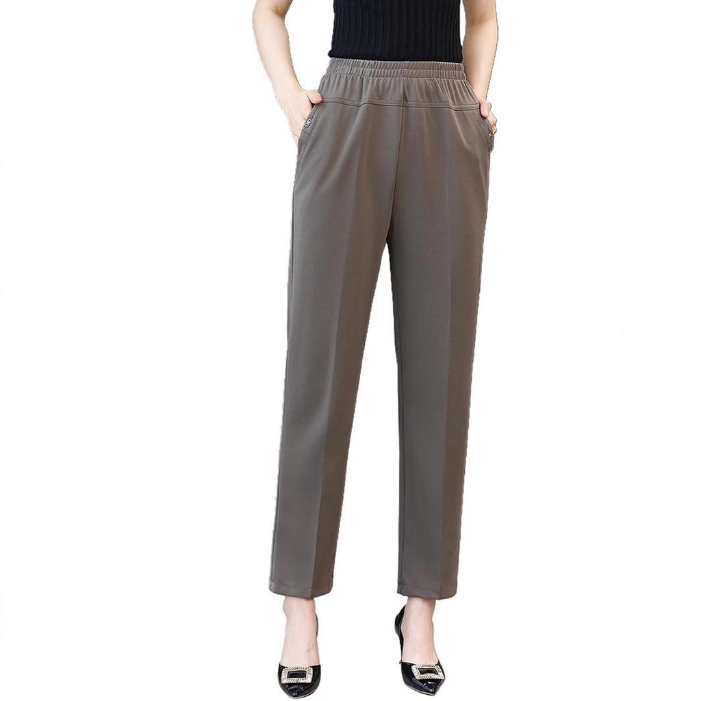 Ice Silk Elastic Waist Casual Pants for Middle-Aged & Elderly Women - Plus Size, Loose Straight-Leg Trousers