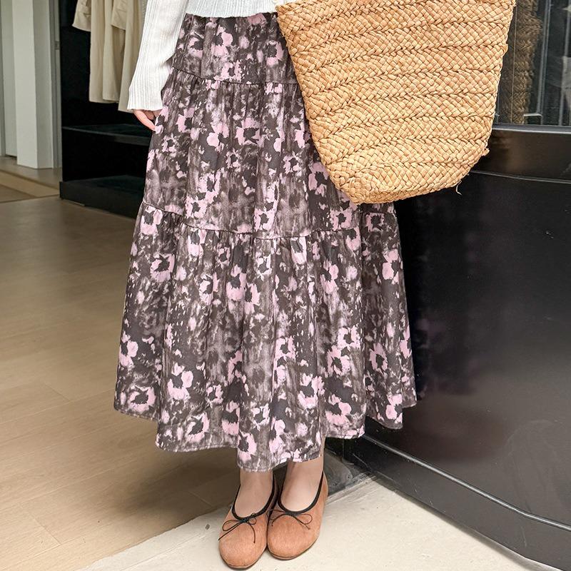 Women's French Floral Half-length Skirt Summer Mid-length Pleated Skirt Slimming Umbrella Skirt