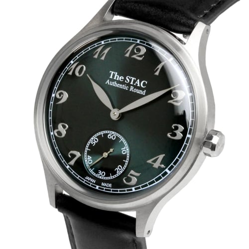 The STAC Japanese-made Wristwatch, 36mm, Classic Retro Design, Men's/Women's, Unisex, Blue-Green, Black Leather, ST-AR002