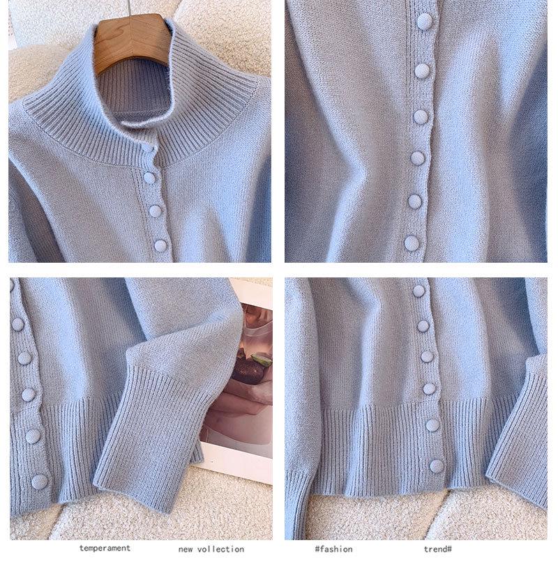 Solid Color Button-Up Knit Cardigan for Women: Loose, Casual, High Neck, Dropped Shoulder, Autumn/Winter Design.