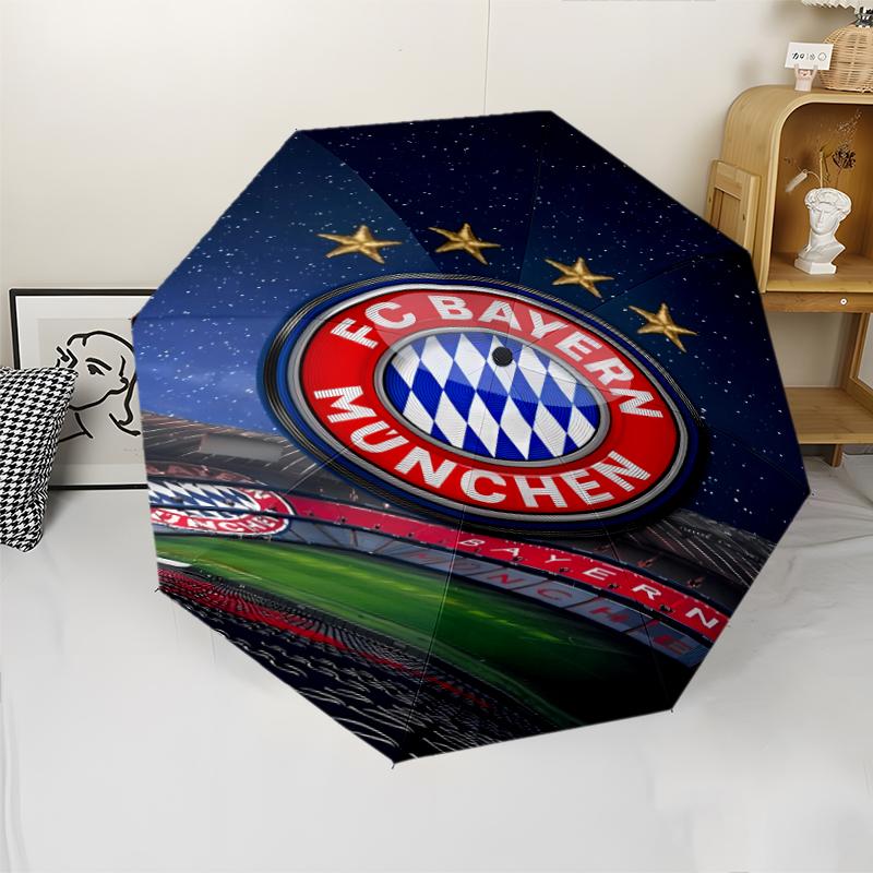 FC Bayern München Logo Print Automatic Umbrella, 8 Rib Iron Frame, Plastic Handle, Suitable for Outdoor Travel &Daily , Ideal Gift