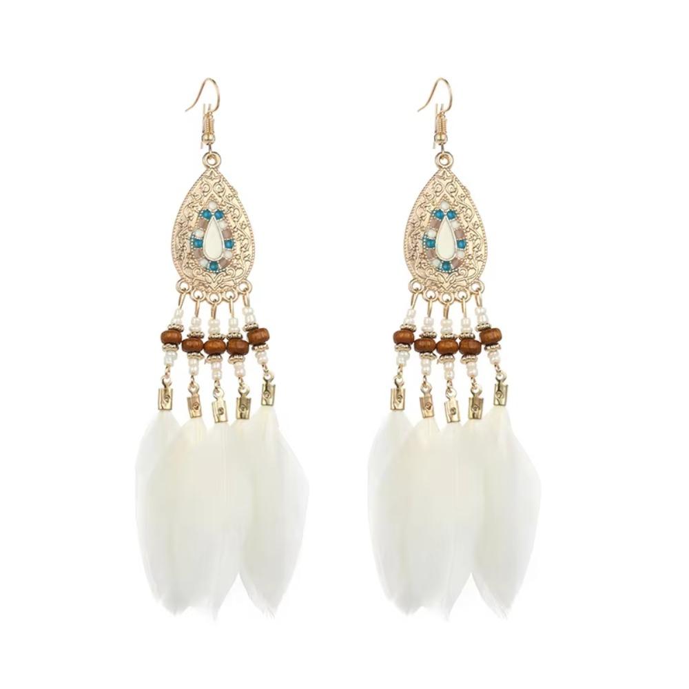 Retro Ethnic Style Beaded Earring Tassel Hanging Drop Earrings Boho Long Tassel Earring  Women