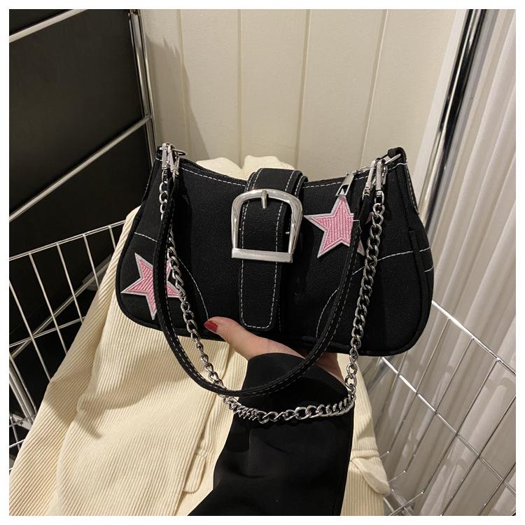 Zima 2025 nowa płócienna faktura modny łańcuszek spersonalizowana gwiazda潮 torebka listonoszka słodka chłodna dziewczyna torba pod pachę