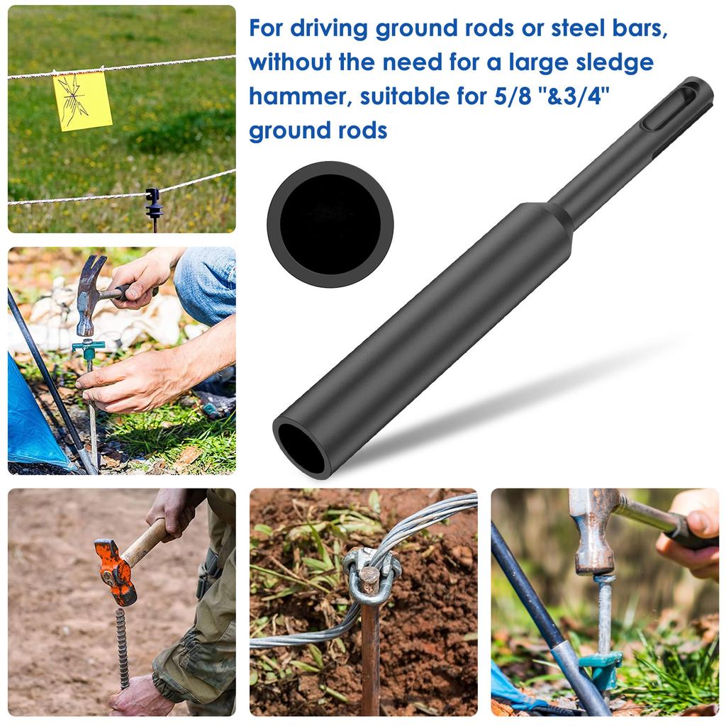 SDS Plus Ground Rod Driver 5/8 3/4" 17mm Steel Drill Bit Driver for Hammer Drilling Ground Rods