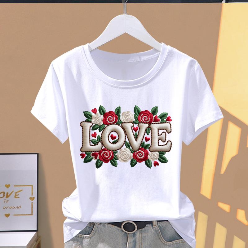 (Asian Size) lovely flower butterfly 90s Short Sleeve T-shirts Print O-neck Fashion Female Casual Women's Top T Clothing Graphic Tee