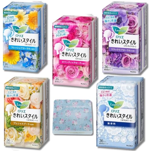 

Оптовая закупка: Ежедневные прокладки Laurier Kirei Style (5 вкусов: Без отдушки, Драгоценный букет, Свежий цветочный, Романтическая роза, Расслабляющий цветочный, по 36 листов каждый,