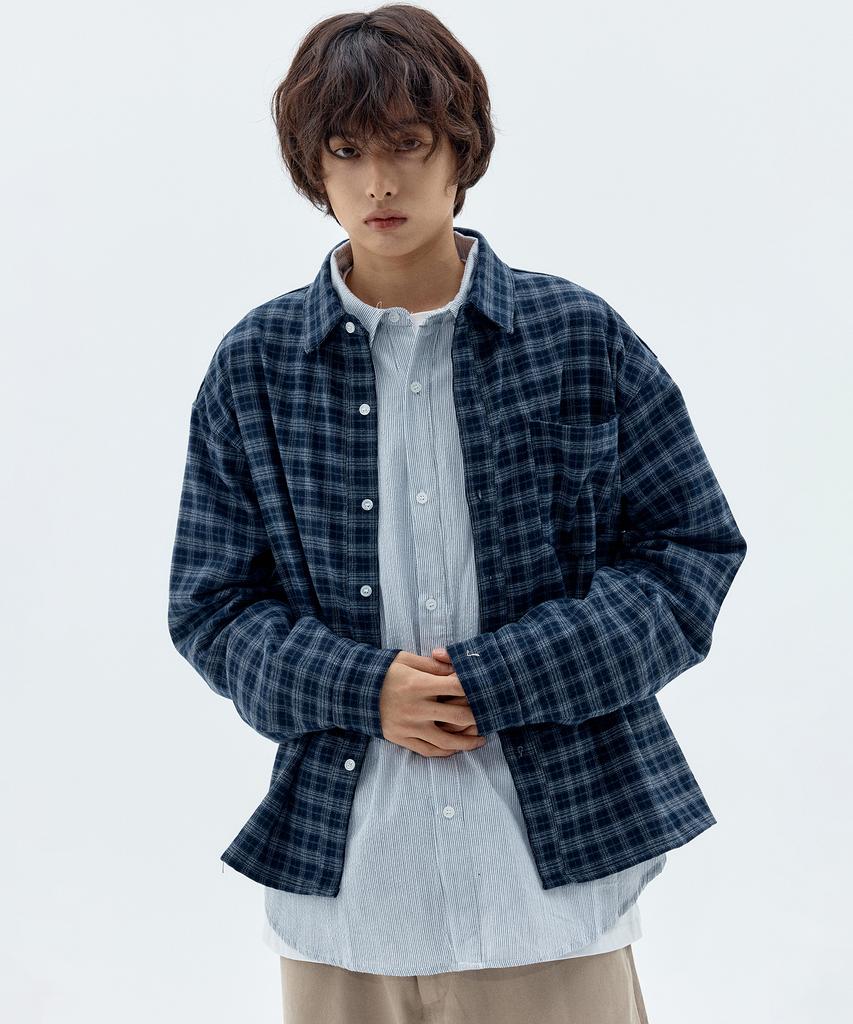 PLACESTUDIOMAN City Boy Check Basic Winter Oversized Shirt With Pocket Embroidery _2 Colors
