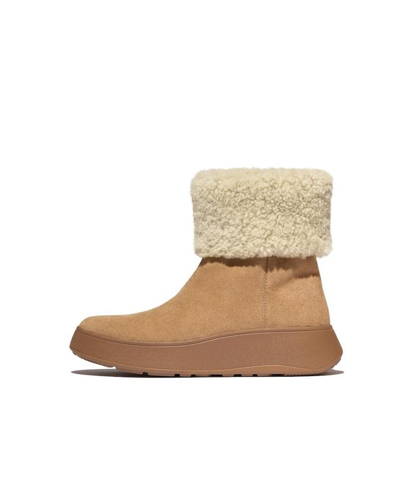Fitflop [F-Mode] Women'S Shearling Collar Zip-Up Suede Ankle Boots - Desert Tan (Ft59K2B06B)