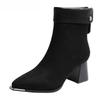Autumn Winter Suede Square Heels  Women Ankle Boots Fashion Back Zippers Pointed Toe Shoes Modern Short Botas Para Mujer