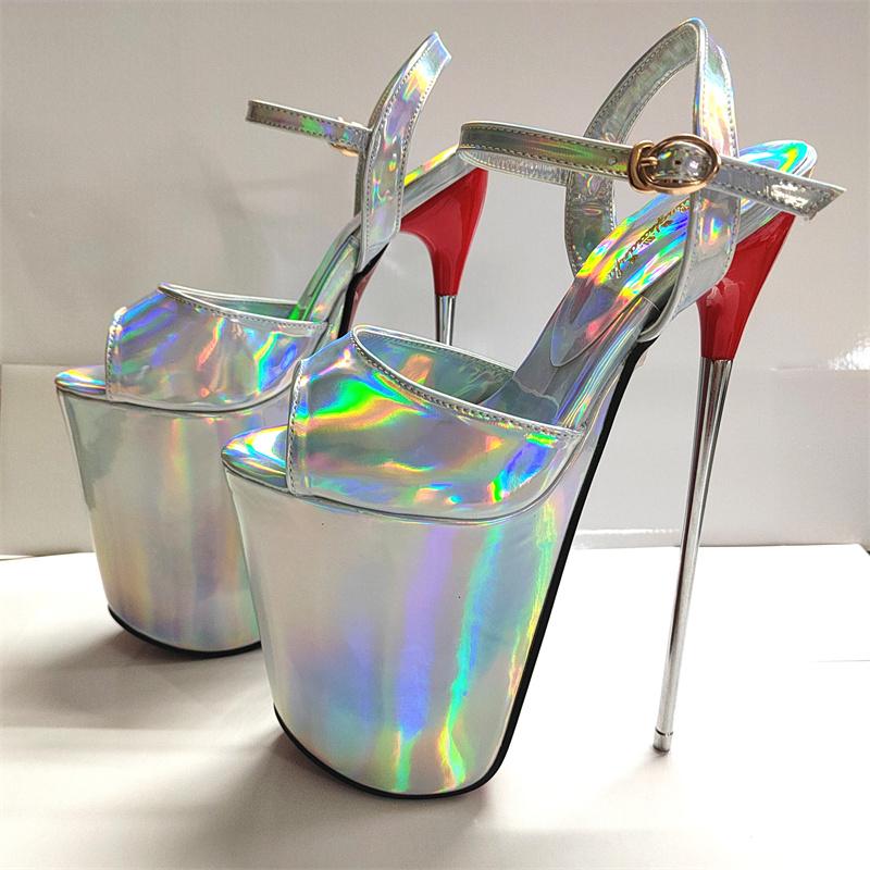 Fashion Sexy Women Sandals Summer 22cm Stilettos Heels Fetish Strippers Dance Shoes Luxury Platform Extreme High Heels Silver Pink Shoe