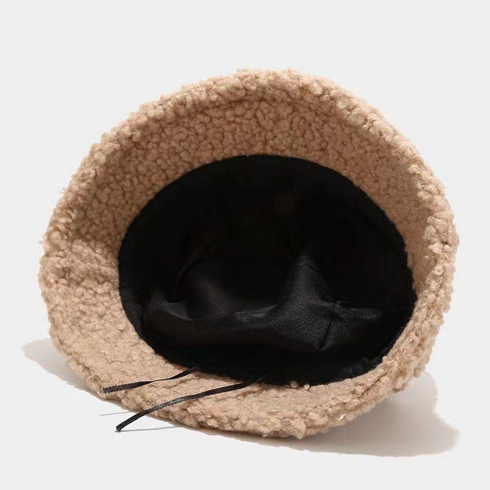 Girl Lamb Plush Autumn and Winter Korean Style Caps Pure Color Caps Lambwool Bucket Hat Female Hats