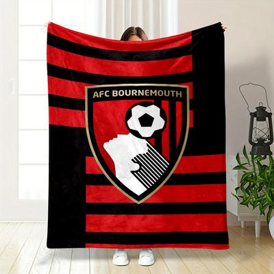 Red and Black Stripes Background with a Shield Featuring a Soccer Emblem. for All Seasons Blanket Lunch Break Throw Gift