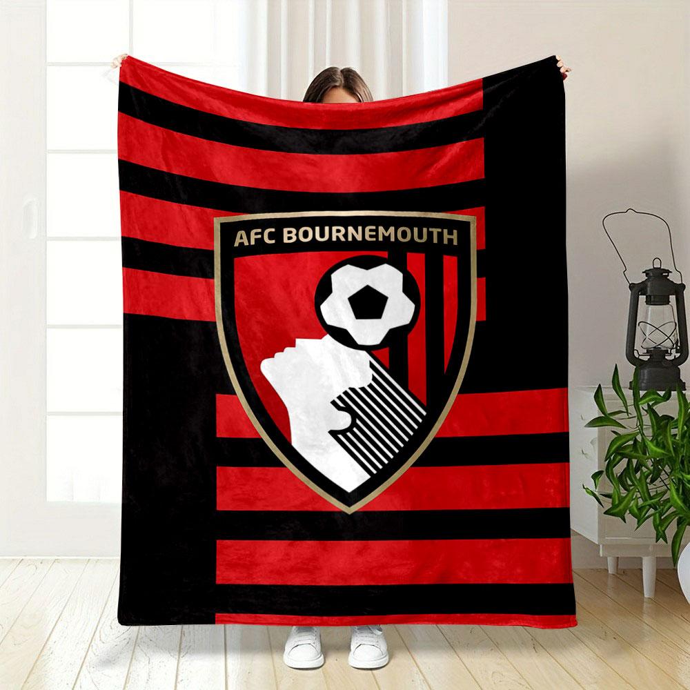 Red and Black Stripes Background with a Shield Featuring a Soccer Emblem. for All Seasons Blanket Lunch Break Throw Gift