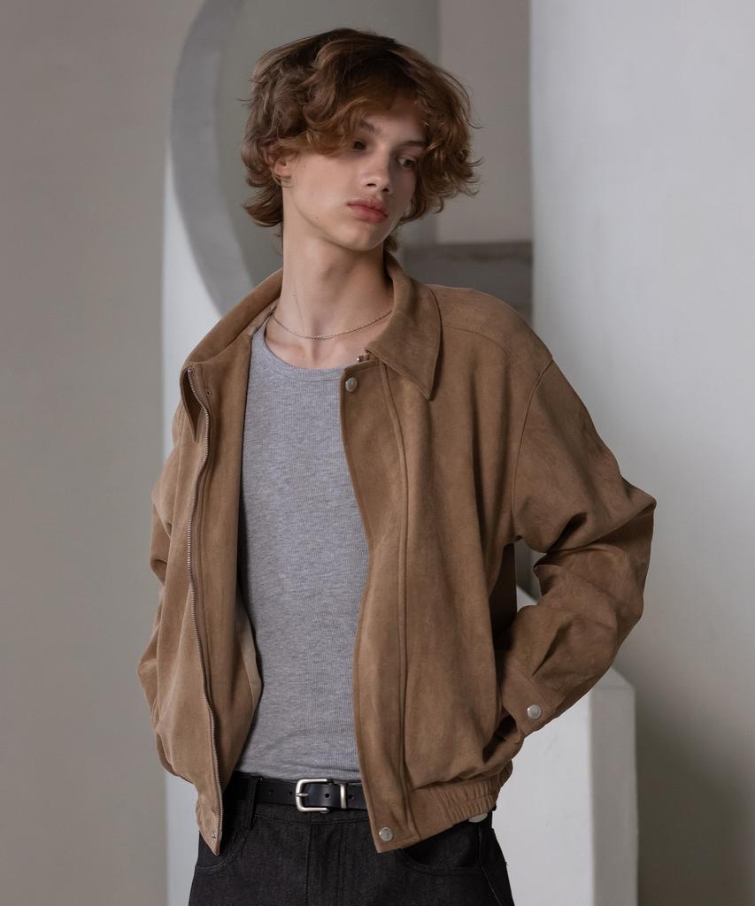 Decoroso Suede Zip-Up Blouson Jacket [Camel]