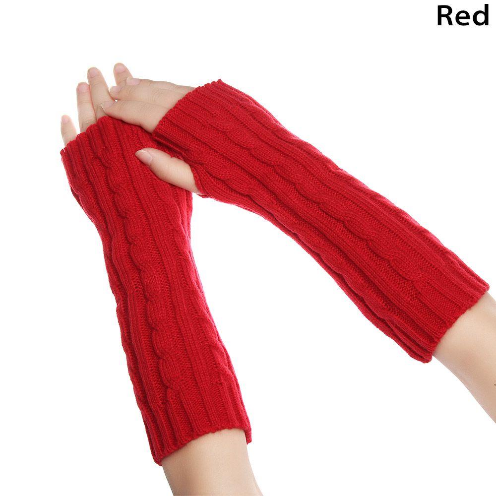 Thick Warm Twist Elastic Button Mitten Long Knitted Gloves Fingerless Gloves Fingerless  Mittens красный