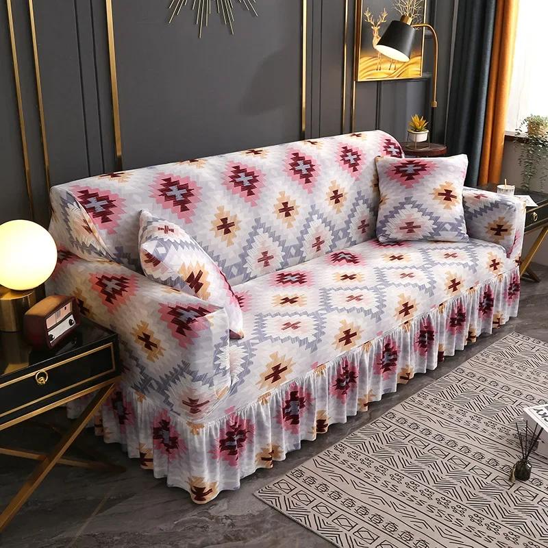 Capa de sofá elástica simples estilo saia inclusiva antiderrapante decoração de sala de estar capas de assento