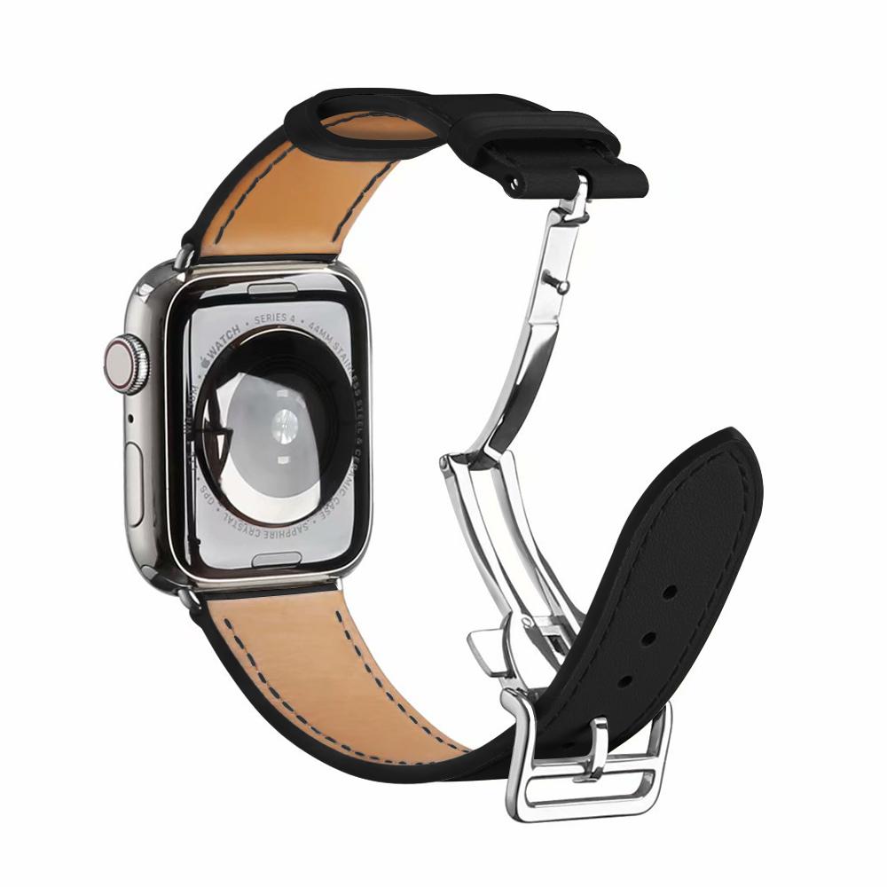 Pulseira de relógio inteligente de couro genuíno com fivela dobrável para Apple Watch Series 10 46 mm Ultra 49 mm 9 8 7 45 mm SE 6 5 4 44 mm 3 2 1 42 mm