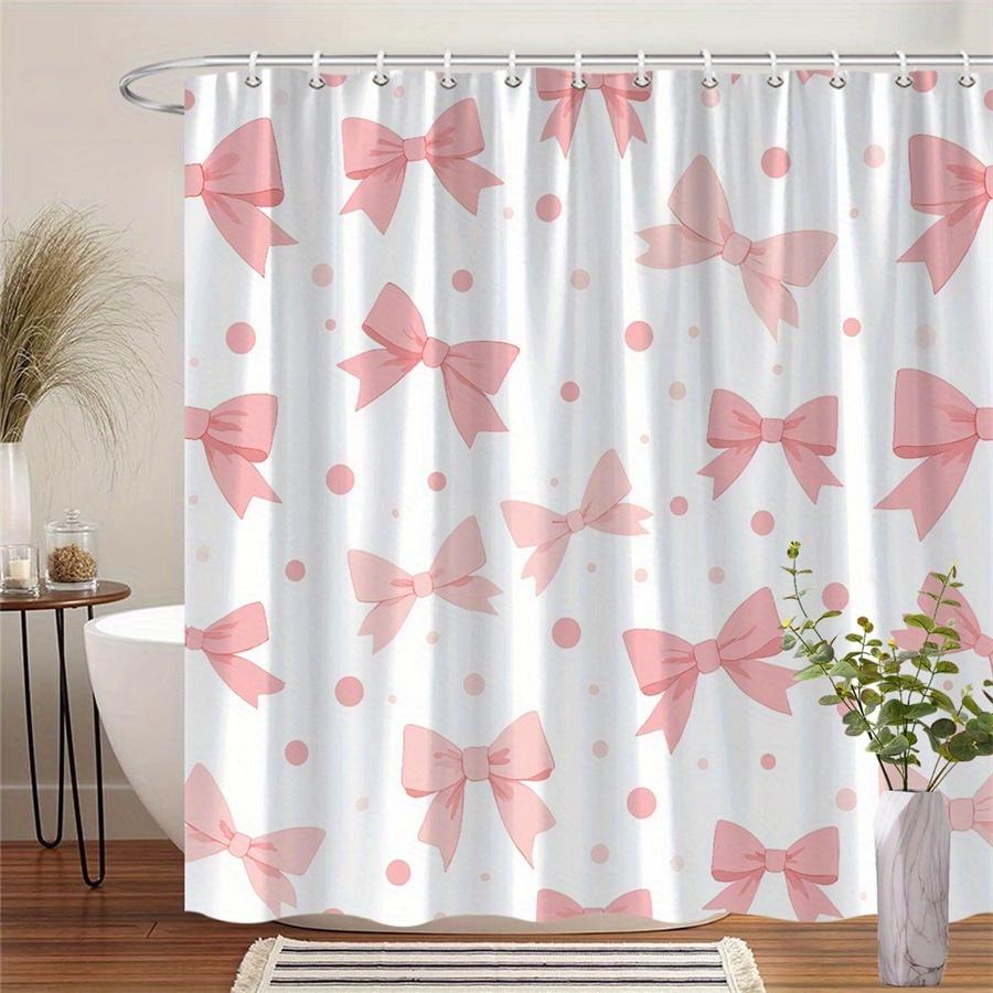 

1Pc Pink Polka Dot Shower Curtain With Bow Pattern, Polyester Fabric, Machine Washable, Suitable For Bathroom Dcor. W60H190(CM)-1 Pcs