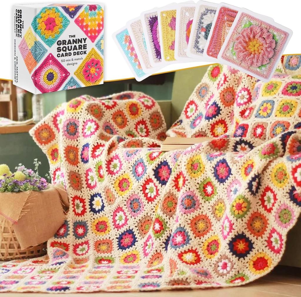 Koundeneko Crochet Pattern Granny Square Card Crochet Craft DIY Guide for and 50 Mixed Crochet Patterns Not Deck, 50-Piece Set, Book, Kit, Beginners,