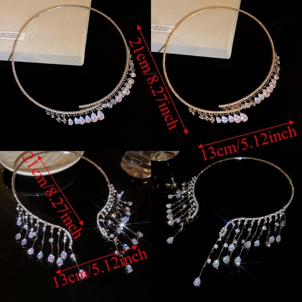 Shining Bridal Tassel Necklaces Crystal Neck Chain Choker Water Drop Rhinestone Jewelry Women