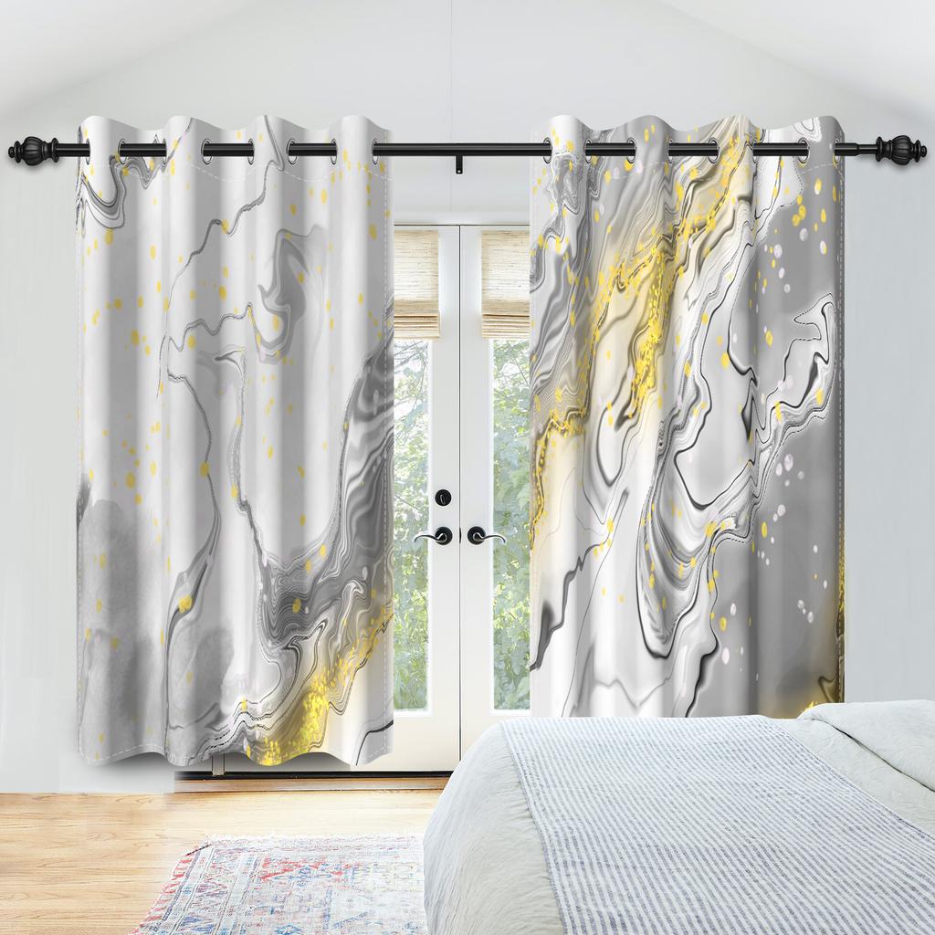 Marble Print Curtains Gold Silver Blue Purple Fluid Art Window Curtains Living Room Bedroom Modern Home Decor Blackout Curtain