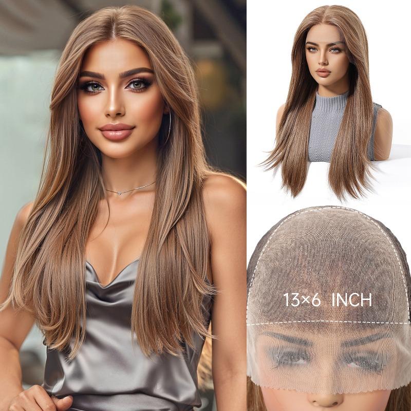 * HD large area lace wig medium black brown long straight hair fashion full hood lace Wig