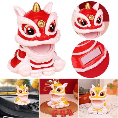 Chinese Style Lucky Dancing Lion Model Solar Powered Shaking Hands Lucky Fortune Cat Wealth Waving Figurines Crafts  Home Decor